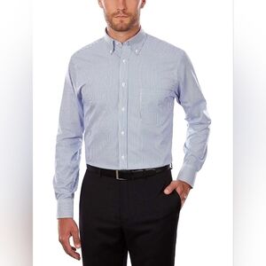 NWT Van Heusen Pinpoint Oxford Regular Fit Size 17 32|33 White & Blue Stripe